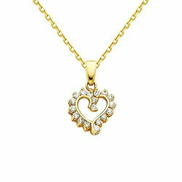 14k Solid yellow Gold Heart CZ Pendant